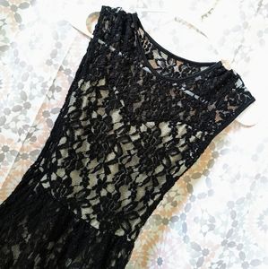 XS, cocktail dress, Black lace dress, with nude slip
